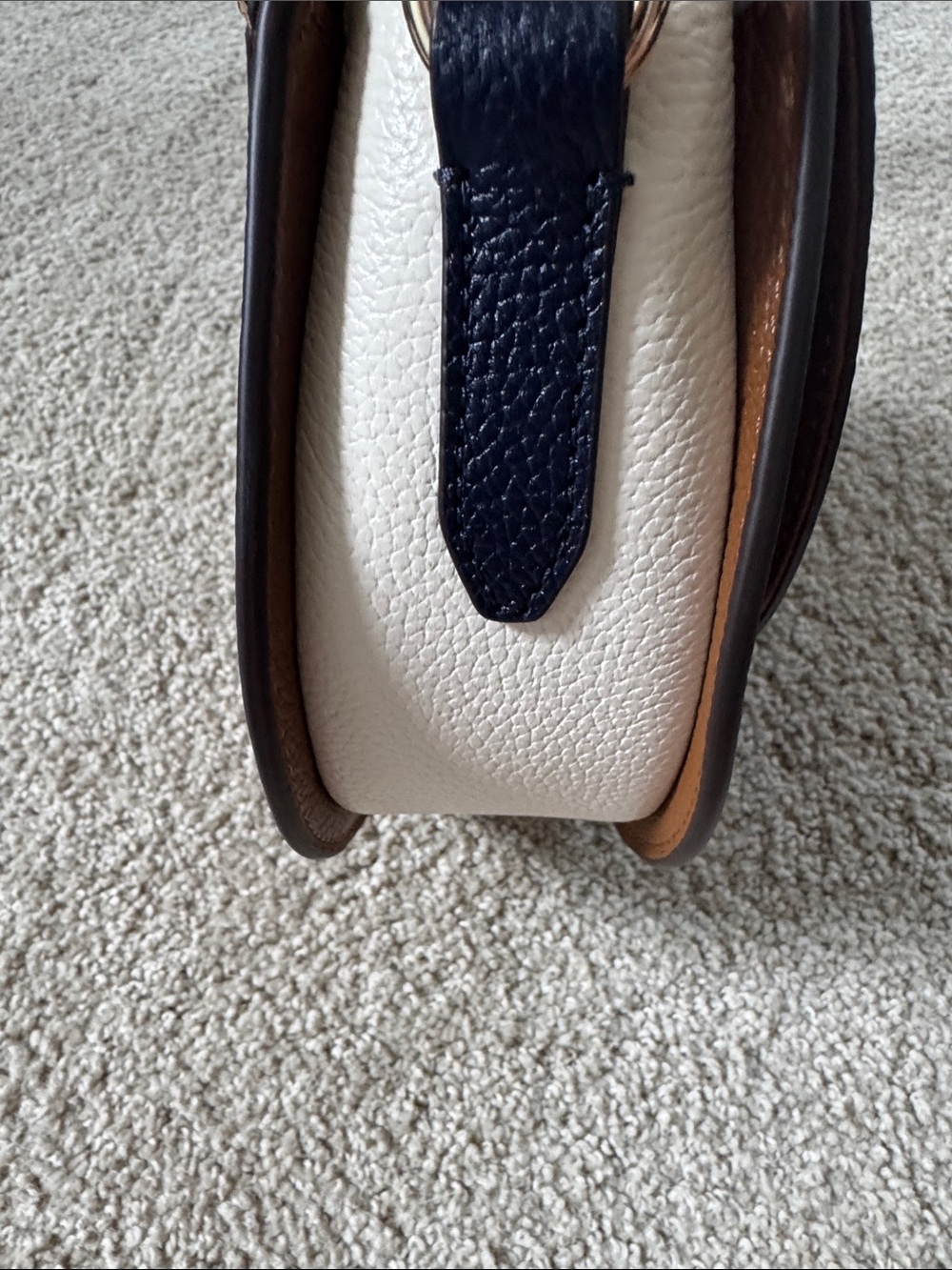 Cole Haan Navy and Brown Pebbled Leather Crossbody with Gold Chain - Picture 6 of 14